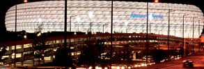A view of the massive Allianz Arena showing the scope of external illumination